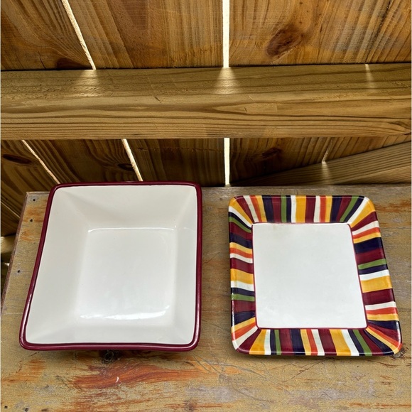 Simple Additions by Pampered Chef Striped Square Vegetable Bowl & Salad Plate - Picture 3 of 7